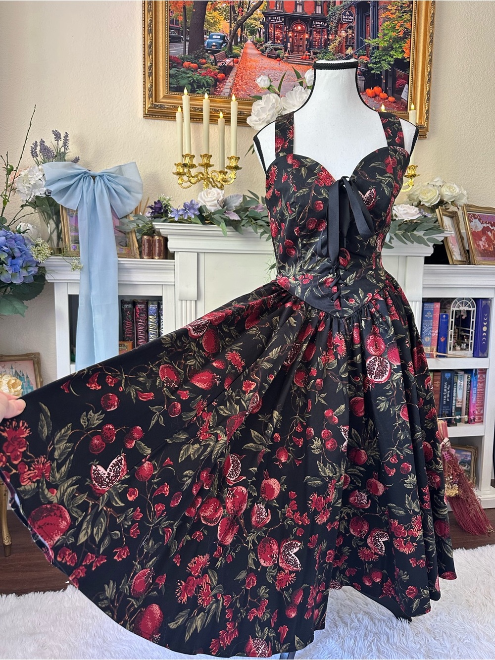 Persephone inspired AMBROSIA DRESS IN POMEGRANATE PRINT la femme en noir
